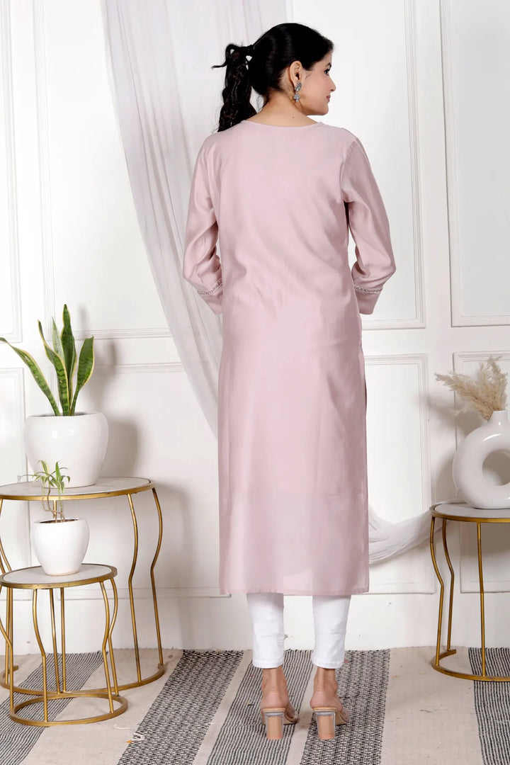 Embroidered V-Neck Straight Kurti