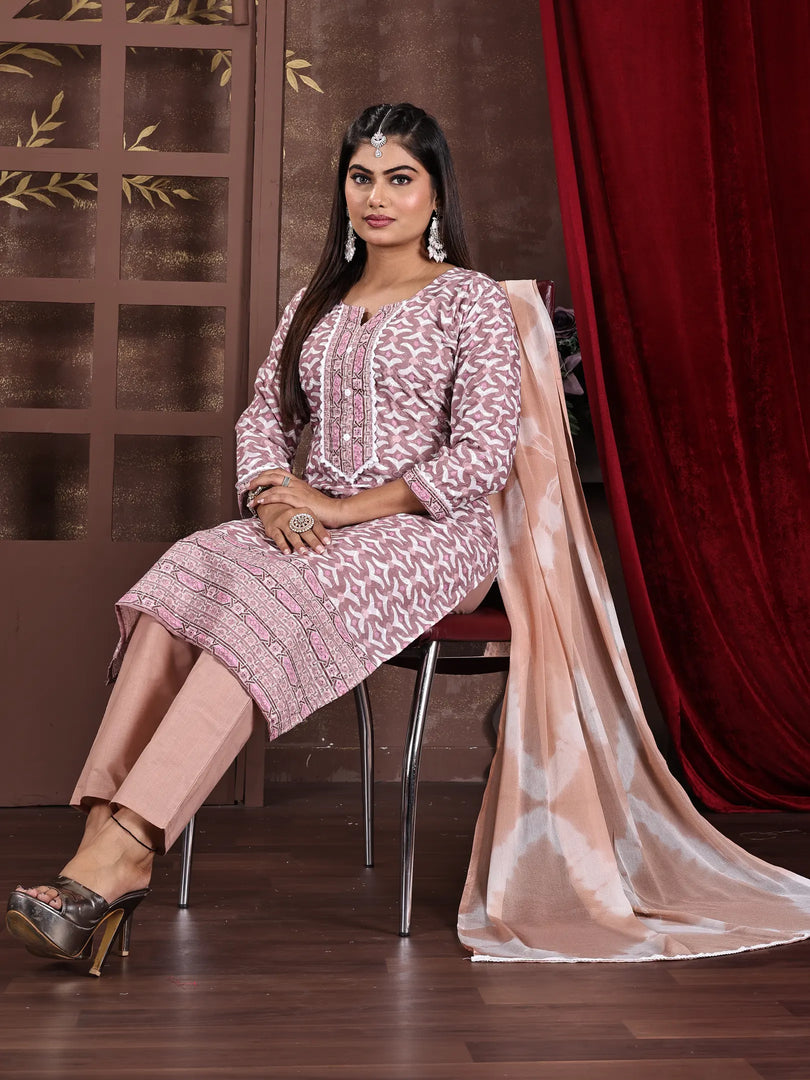 Rayon Crepe Printed Straight Kurta Set with Duppata