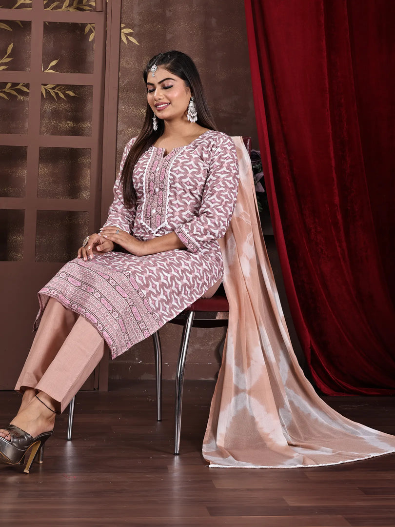 Rayon Crepe Printed Straight Kurta Set with Duppata