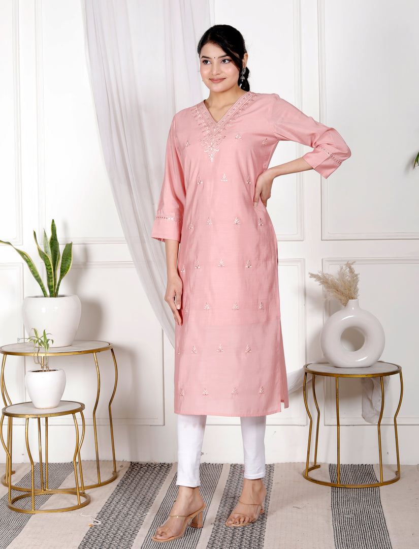Girls Embroidered Cotton Rayon Straight Kurti