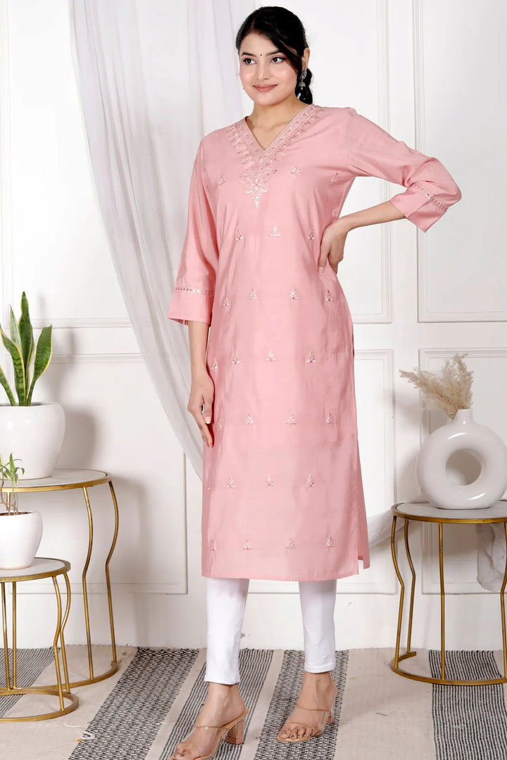 Girls Embroidered Cotton Rayon Straight Kurti