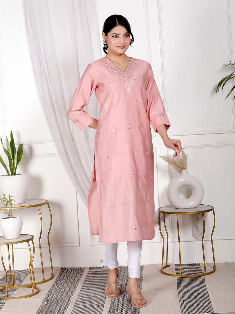 Girls Embroidered Cotton Rayon Straight Kurti