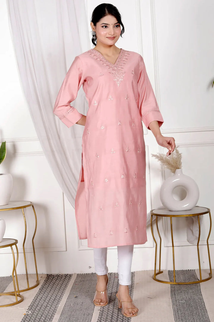 Girls Embroidered Cotton Rayon Straight Kurti