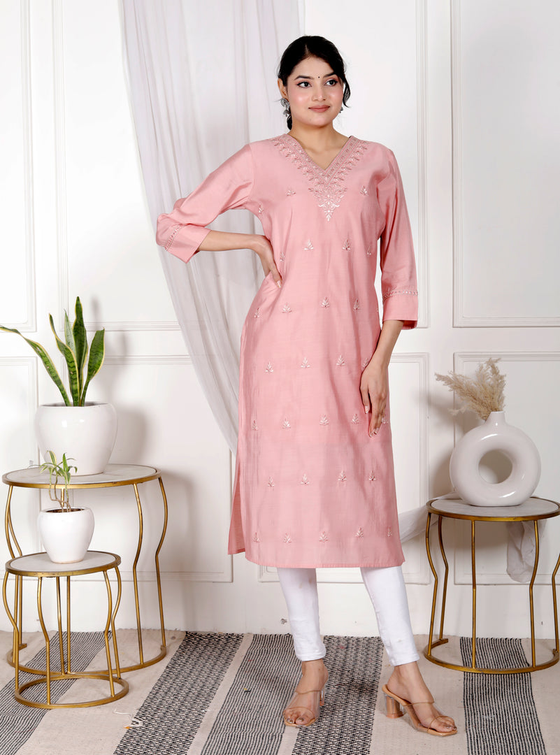 Girls Embroidered Cotton Rayon Straight Kurti