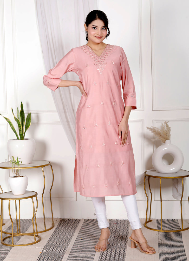 Girls Embroidered Cotton Rayon Straight Kurti
