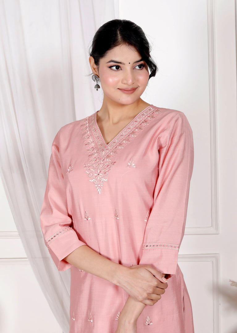 Girls Embroidered Cotton Rayon Straight Kurti