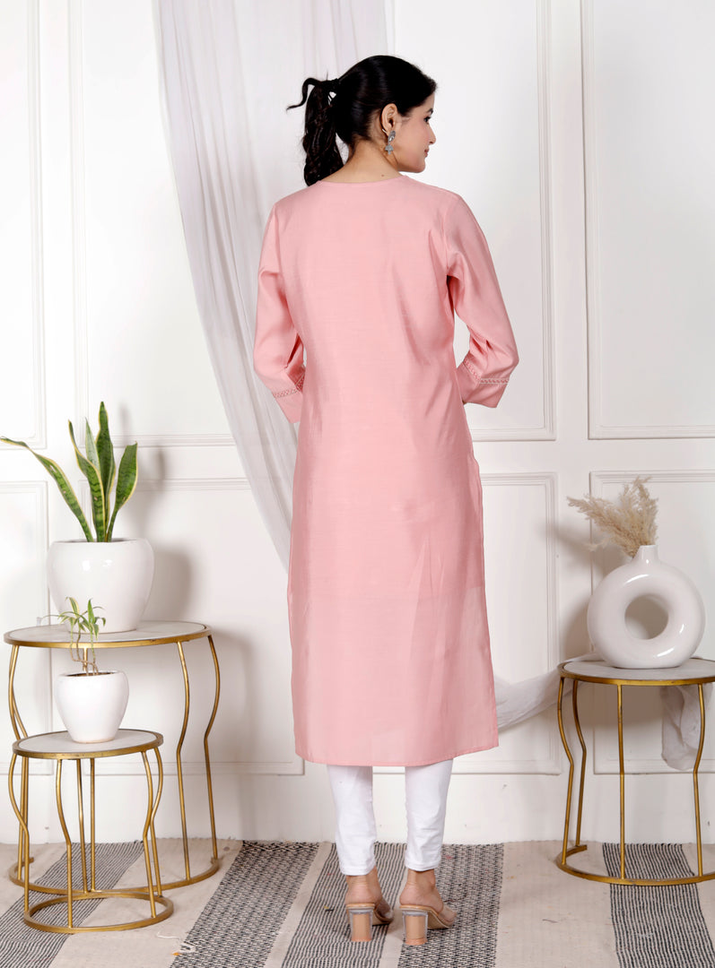 Girls Embroidered Cotton Rayon Straight Kurti