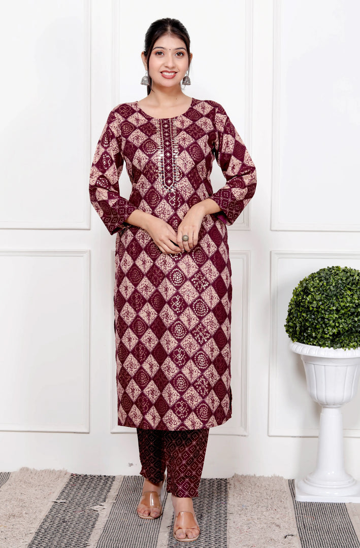 Ethnic Bandhni Print Cotton Suit Set With Dupatta