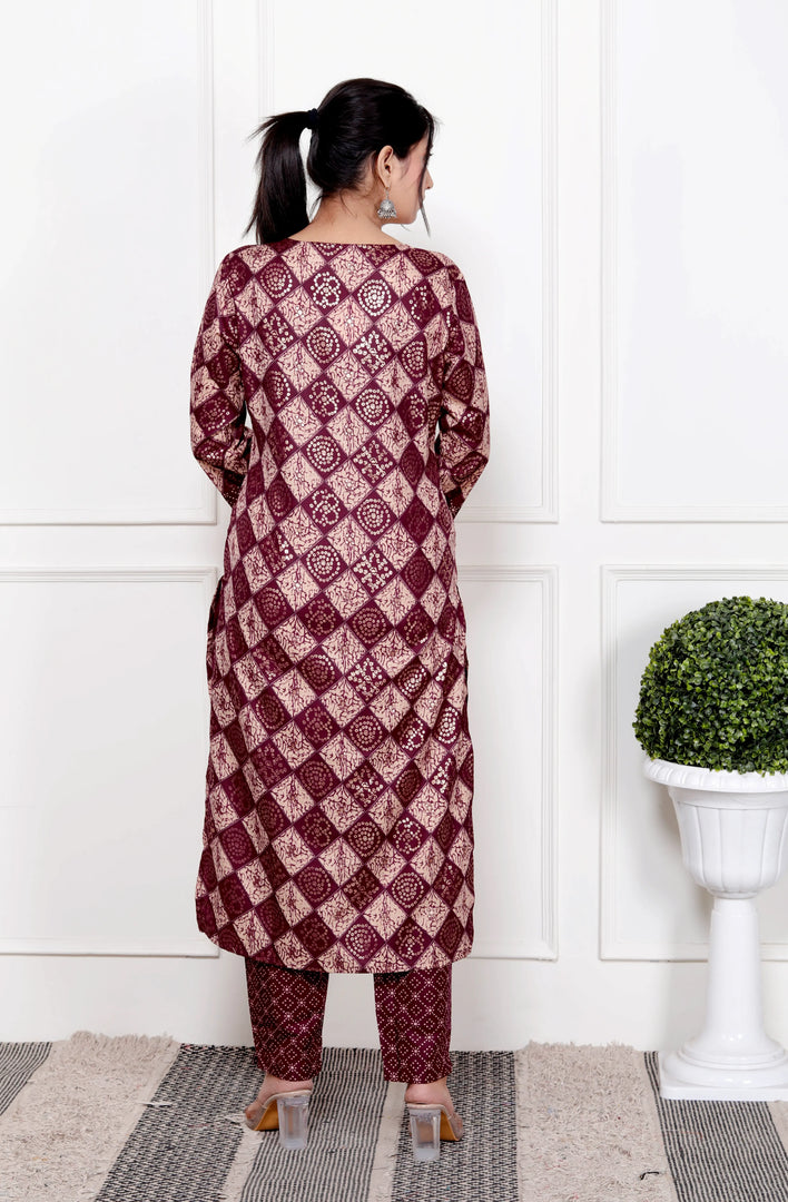Ethnic Bandhni Print Cotton Suit Set With Dupatta