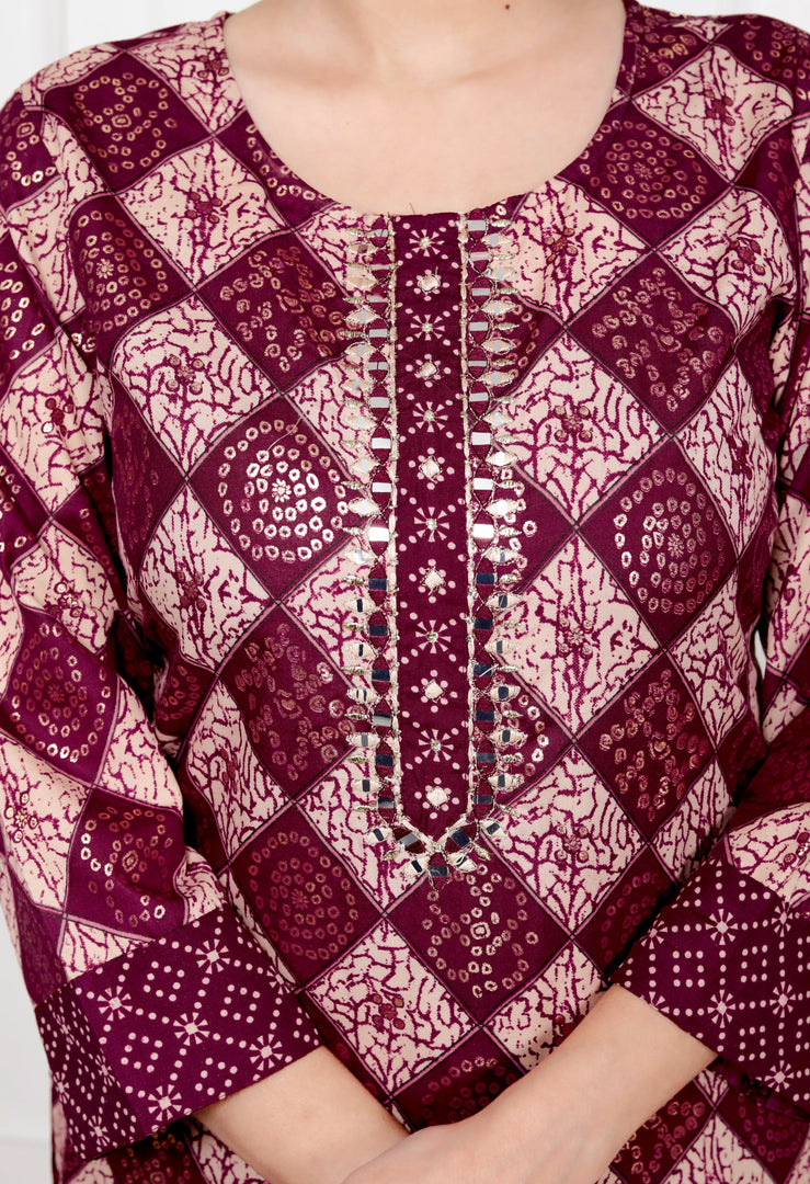 Ethnic Bandhni Print Cotton Suit Set With Dupatta