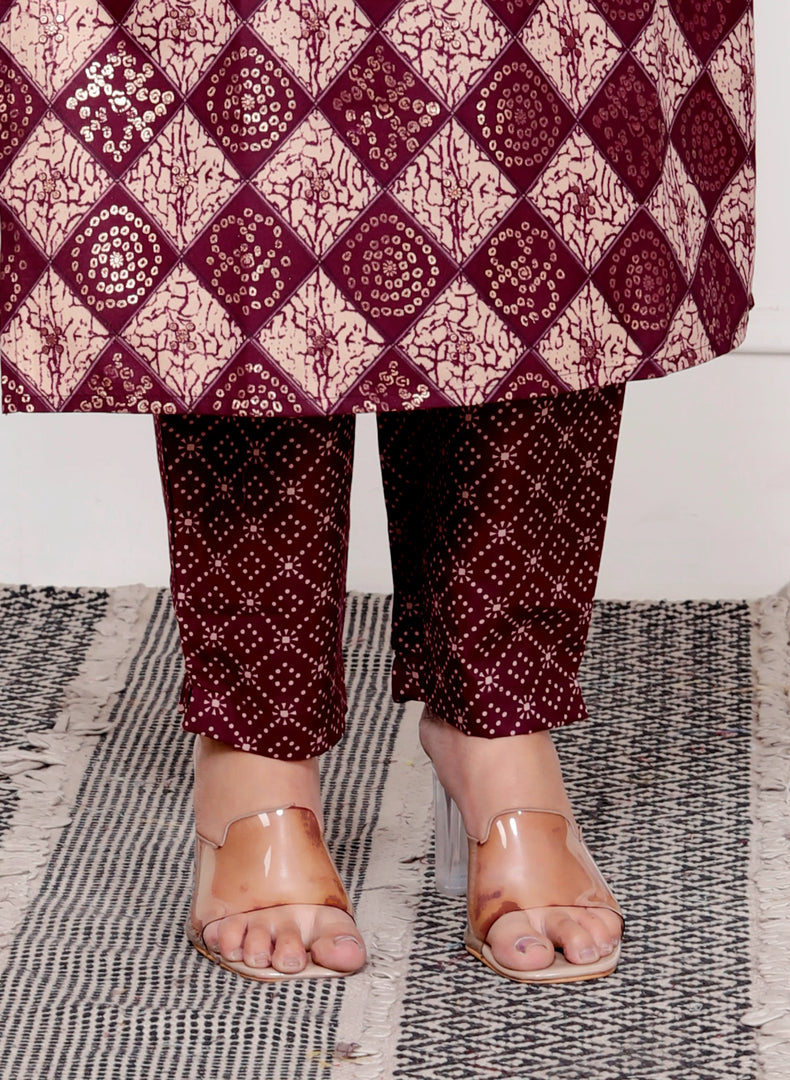 Ethnic Bandhni Print Cotton Suit Set With Dupatta