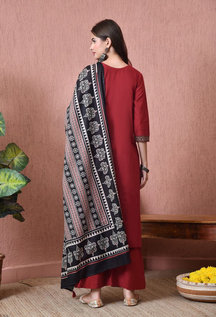 Maroon Heritage Handloom Suit Set