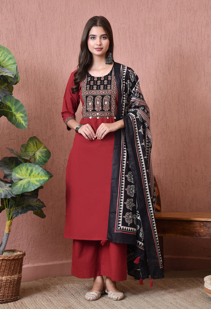 Maroon Heritage Handloom Suit Set