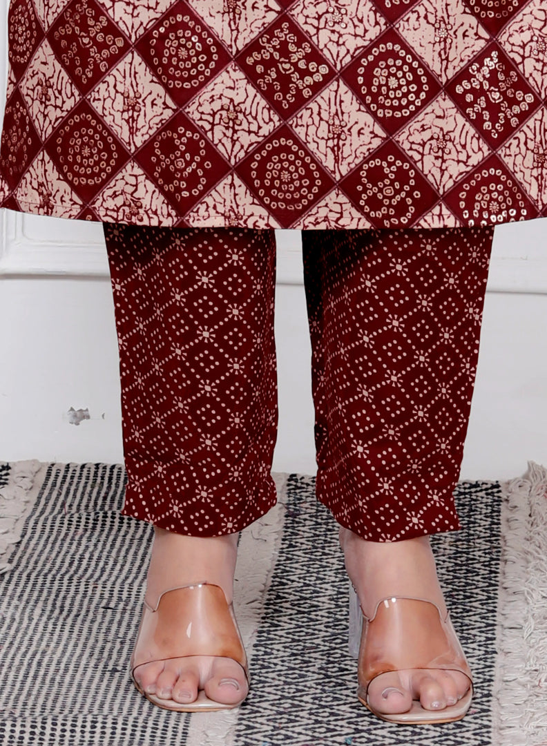 Ethnic Bandhni Print Cotton Suit Set With Dupatta