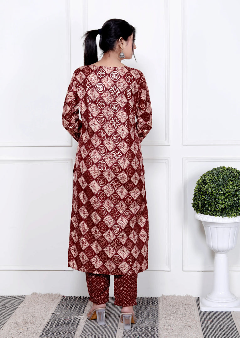Ethnic Bandhni Print Cotton Suit Set With Dupatta