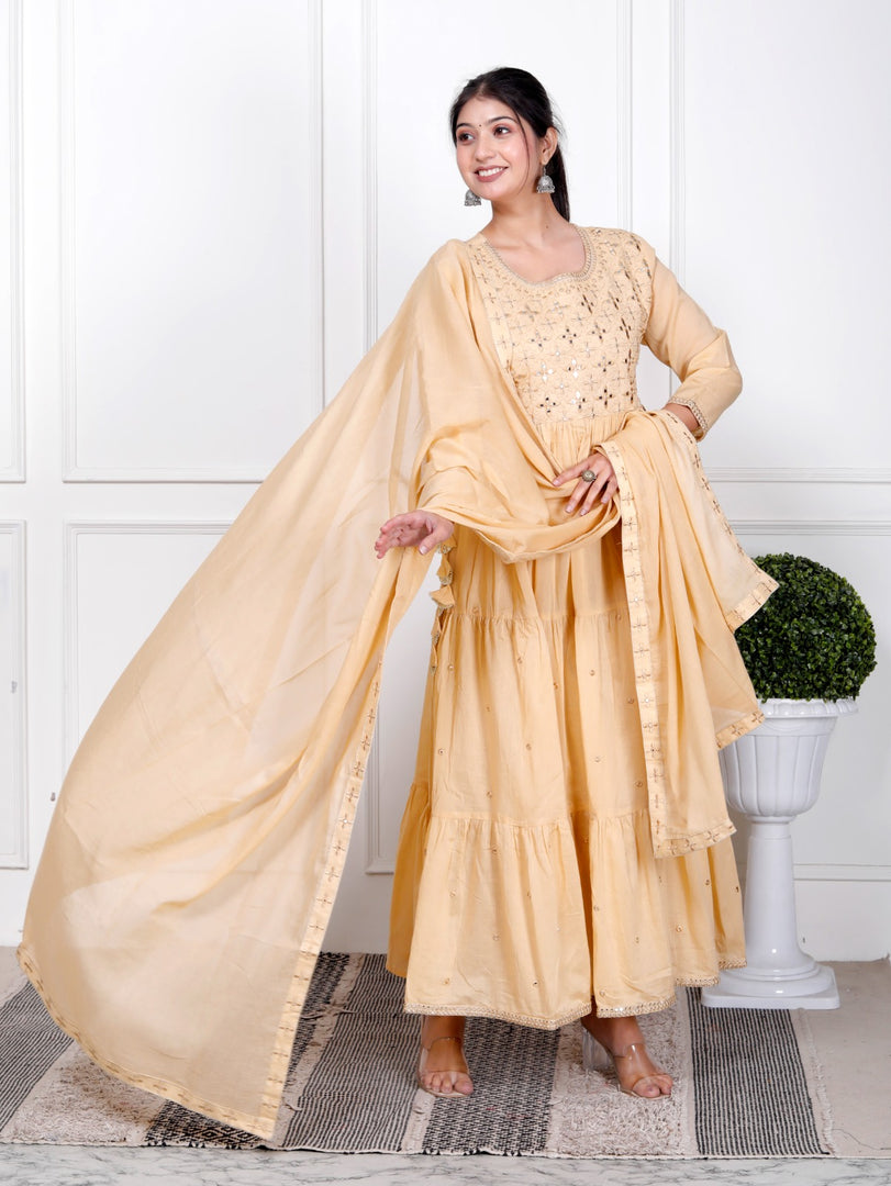 Anarkali Rayon Stitched Suit Set with Dupatta