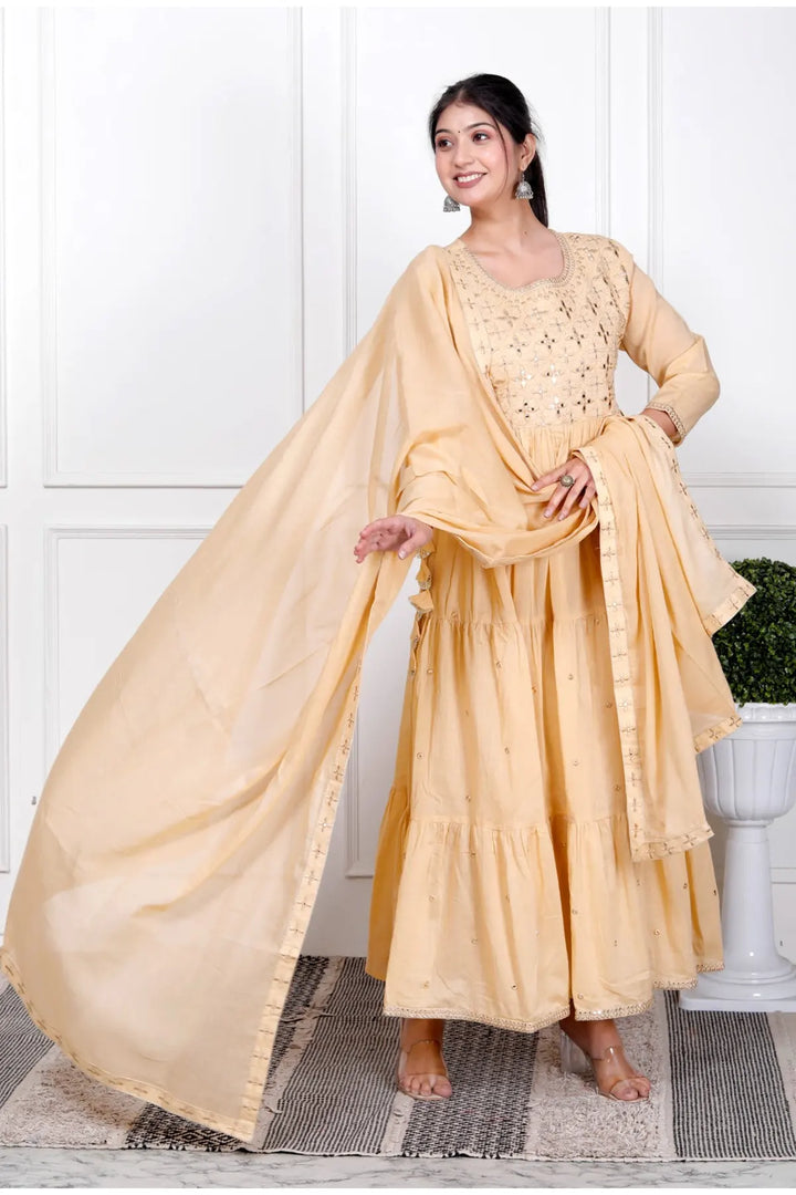 Anarkali Rayon Stitched Suit Set with Dupatta