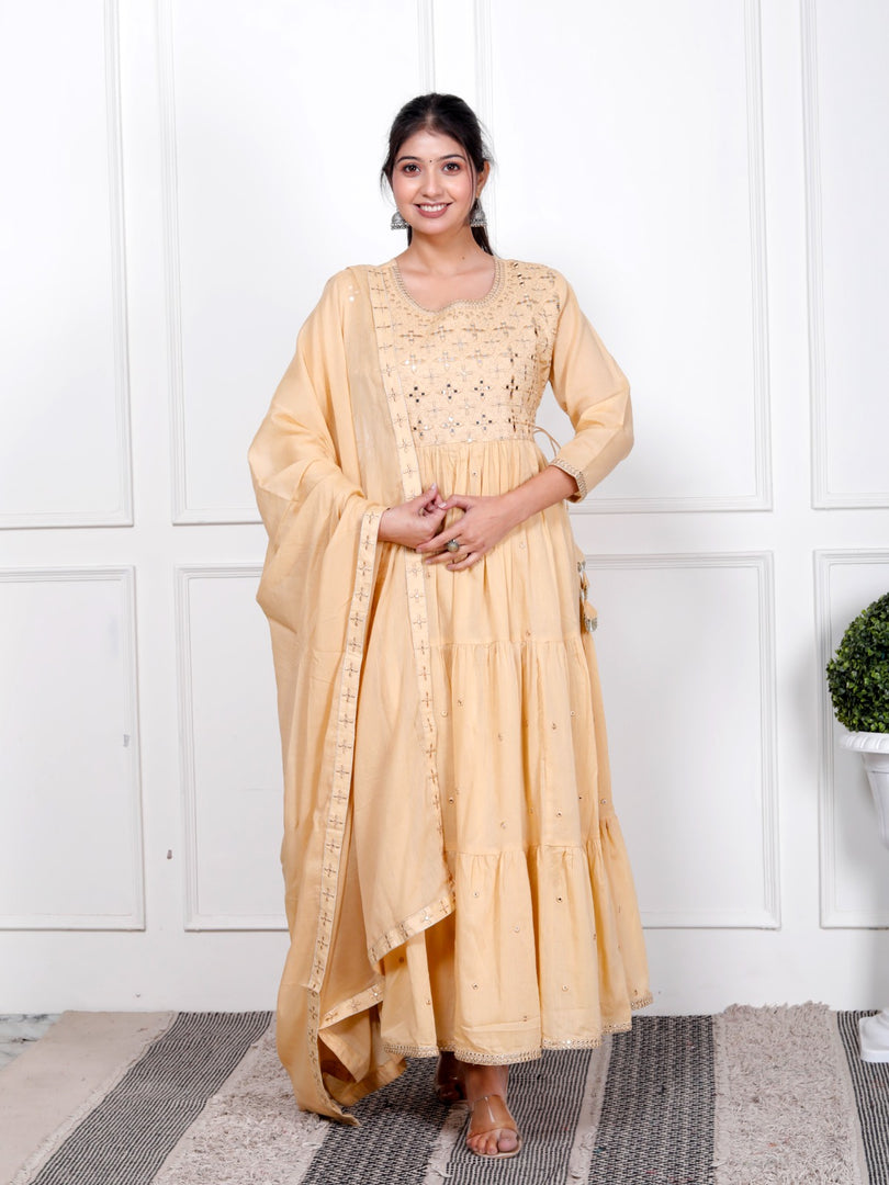 Anarkali Rayon Stitched Suit Set with Dupatta