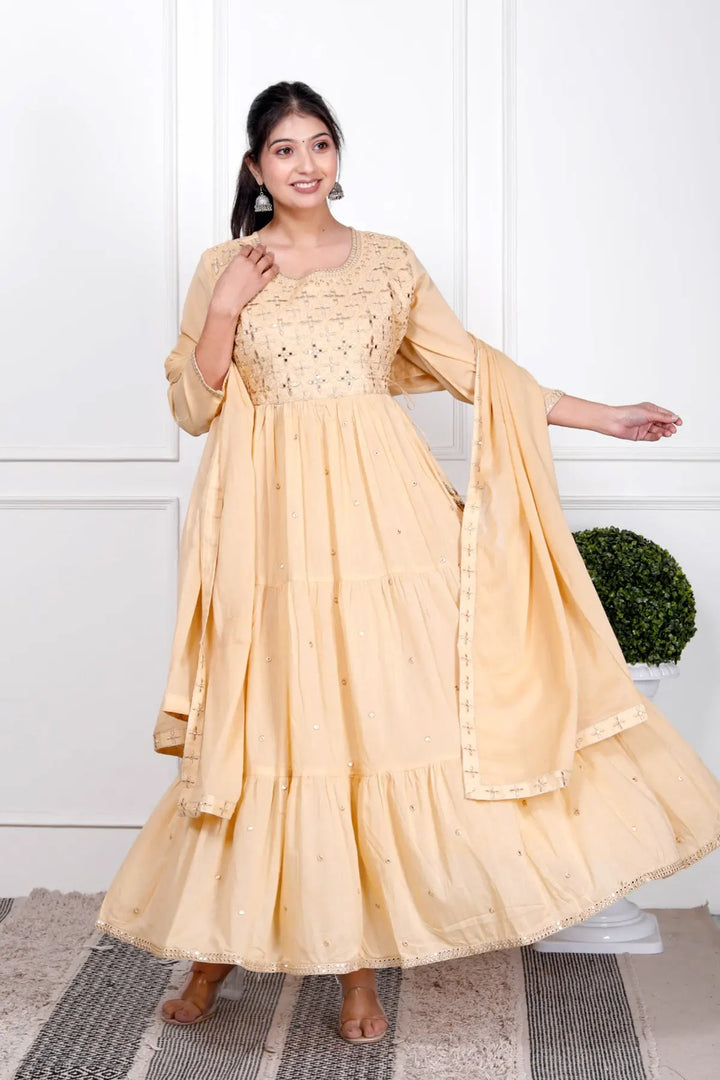 Anarkali Rayon Stitched Suit Set with Dupatta
