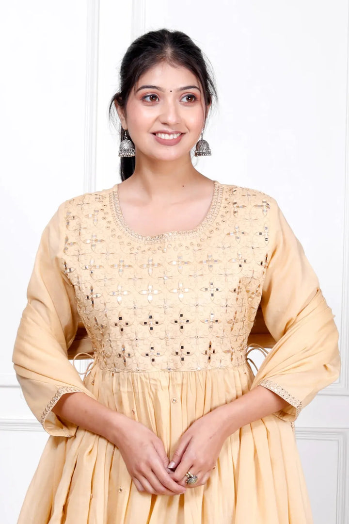 Anarkali Rayon Stitched Suit Set with Dupatta