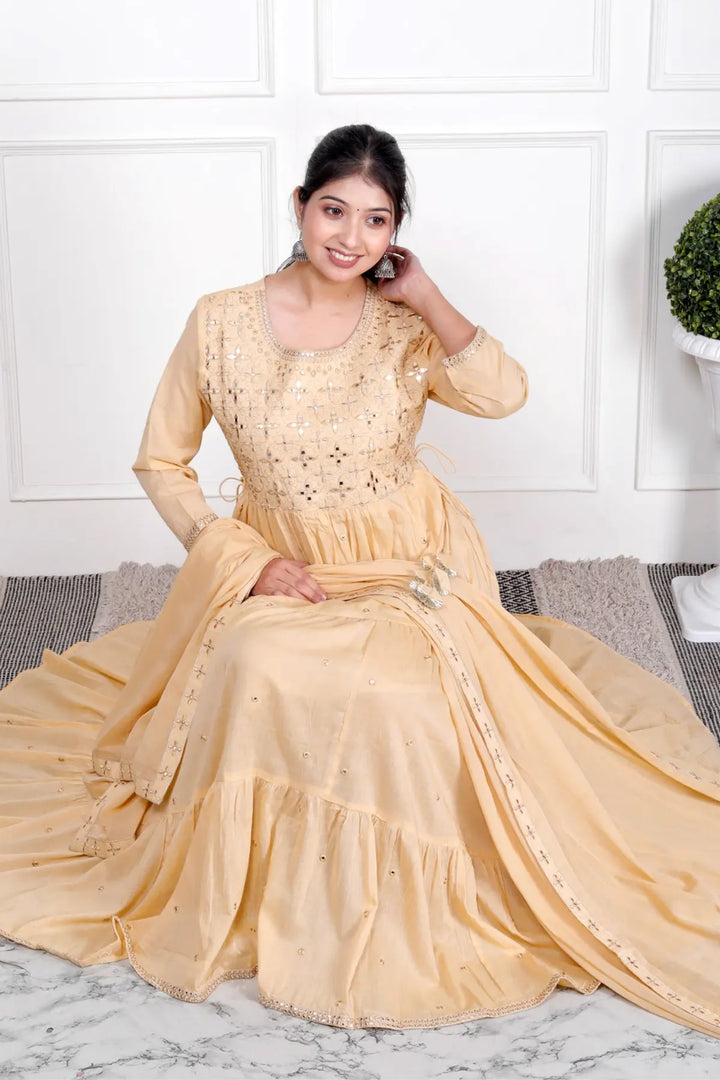 Anarkali Rayon Stitched Suit Set with Dupatta