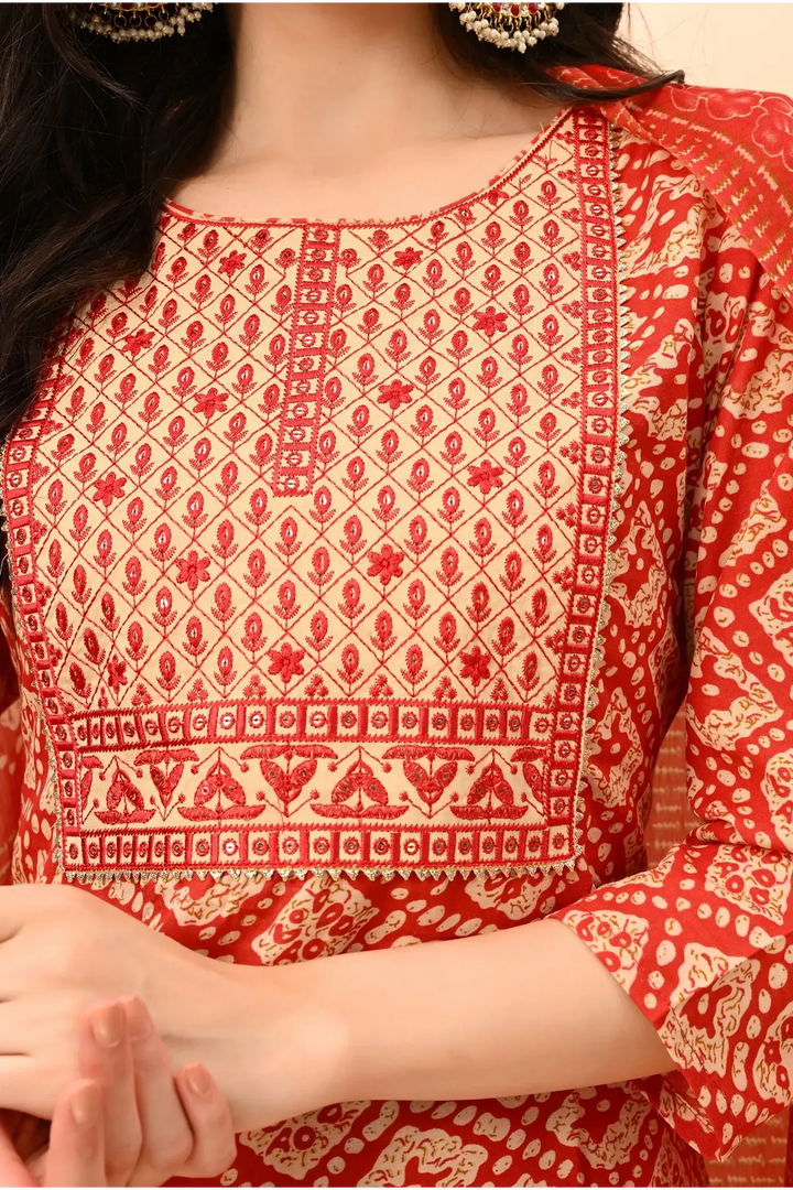 Cotton Blend Rani Printed Round Neck Suit Set