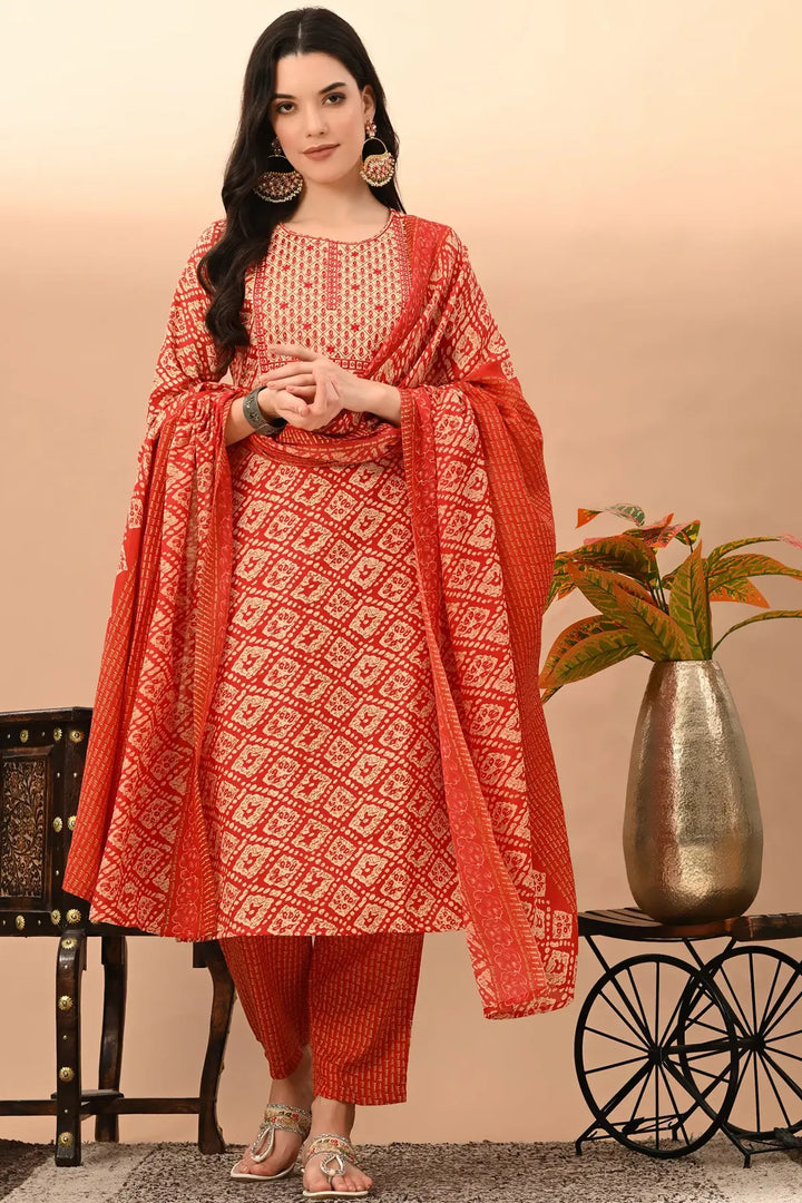 Cotton Blend Rani Printed Round Neck Suit Set