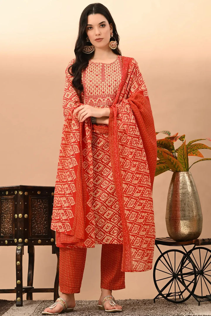 Cotton Blend Rani Printed Round Neck Suit Set