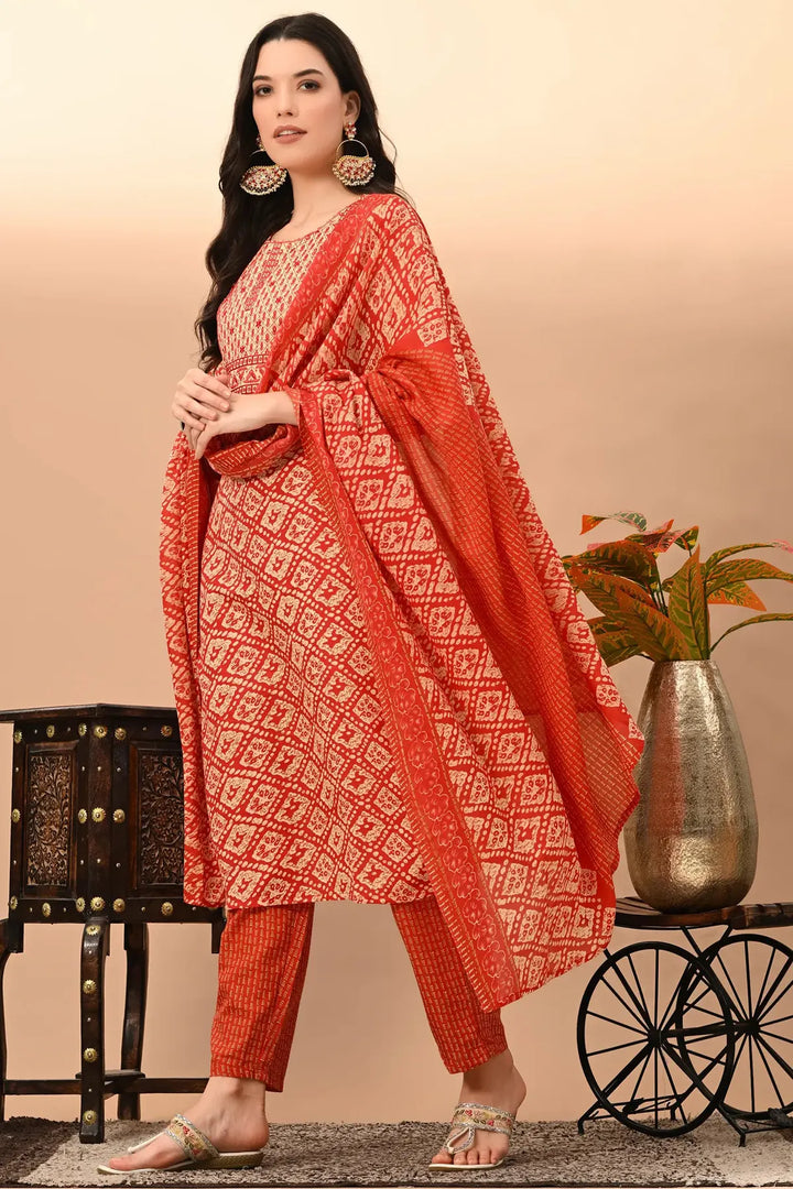 Cotton Blend Rani Printed Round Neck Suit Set