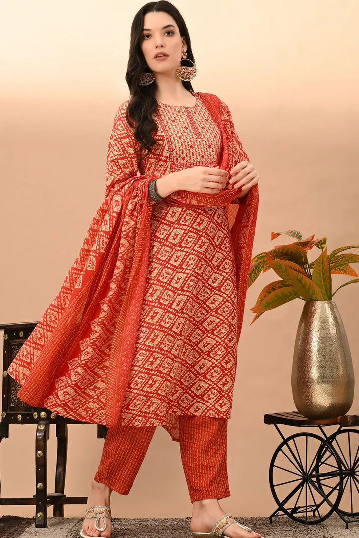 Cotton Blend Rani Printed Round Neck Suit Set
