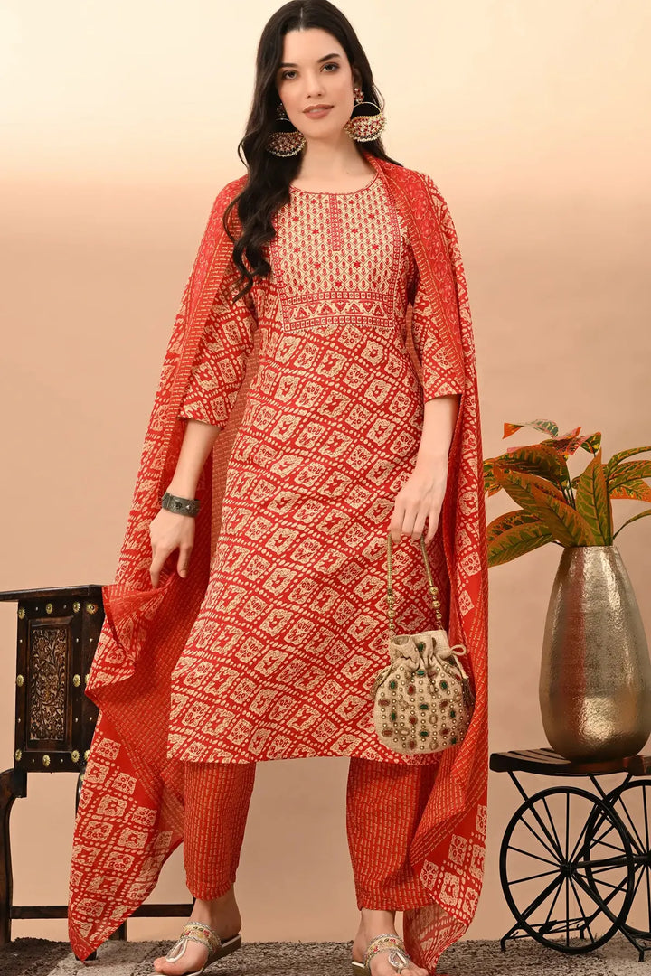 Cotton Blend Rani Printed Round Neck Suit Set