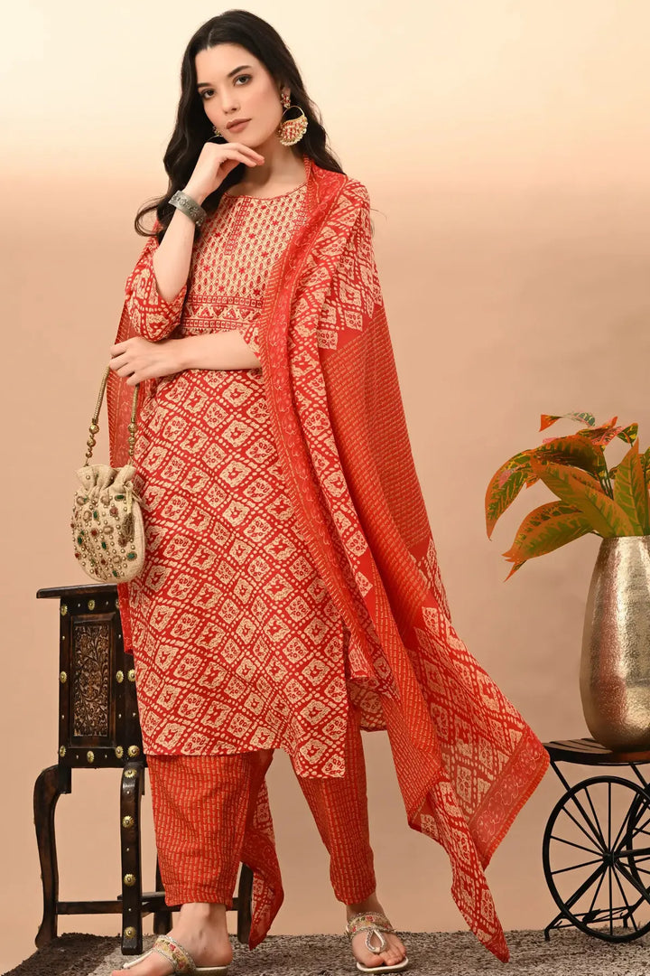 Cotton Blend Rani Printed Round Neck Suit Set