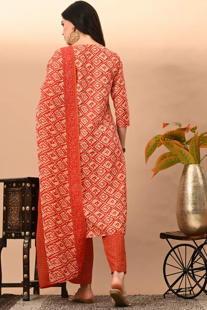 Cotton Blend Rani Printed Round Neck Suit Set