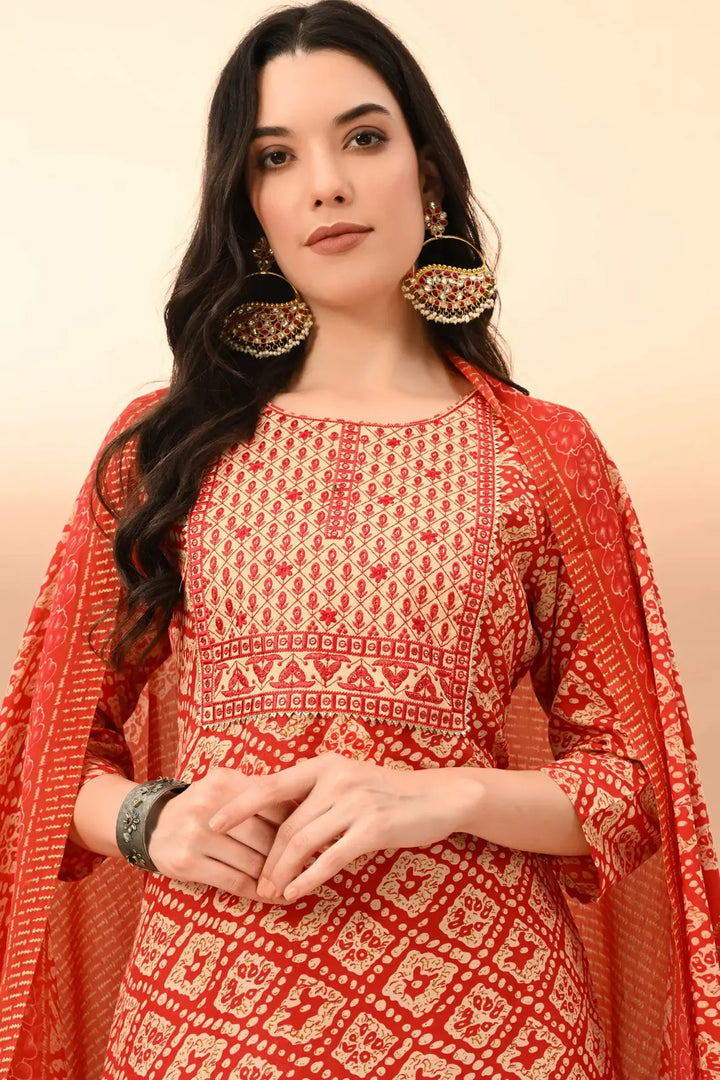 Cotton Blend Rani Printed Round Neck Suit Set