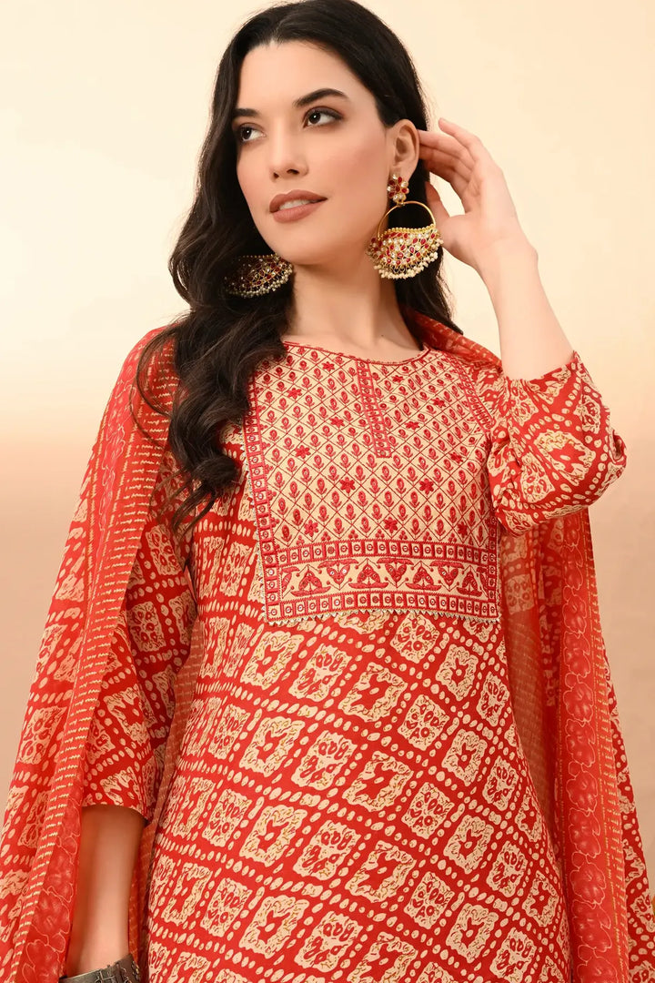 Cotton Blend Rani Printed Round Neck Suit Set