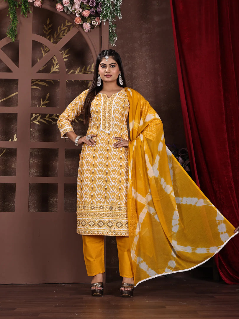 Thread Embroidery Rayon Fabric Work Kurta Set with Dupatta