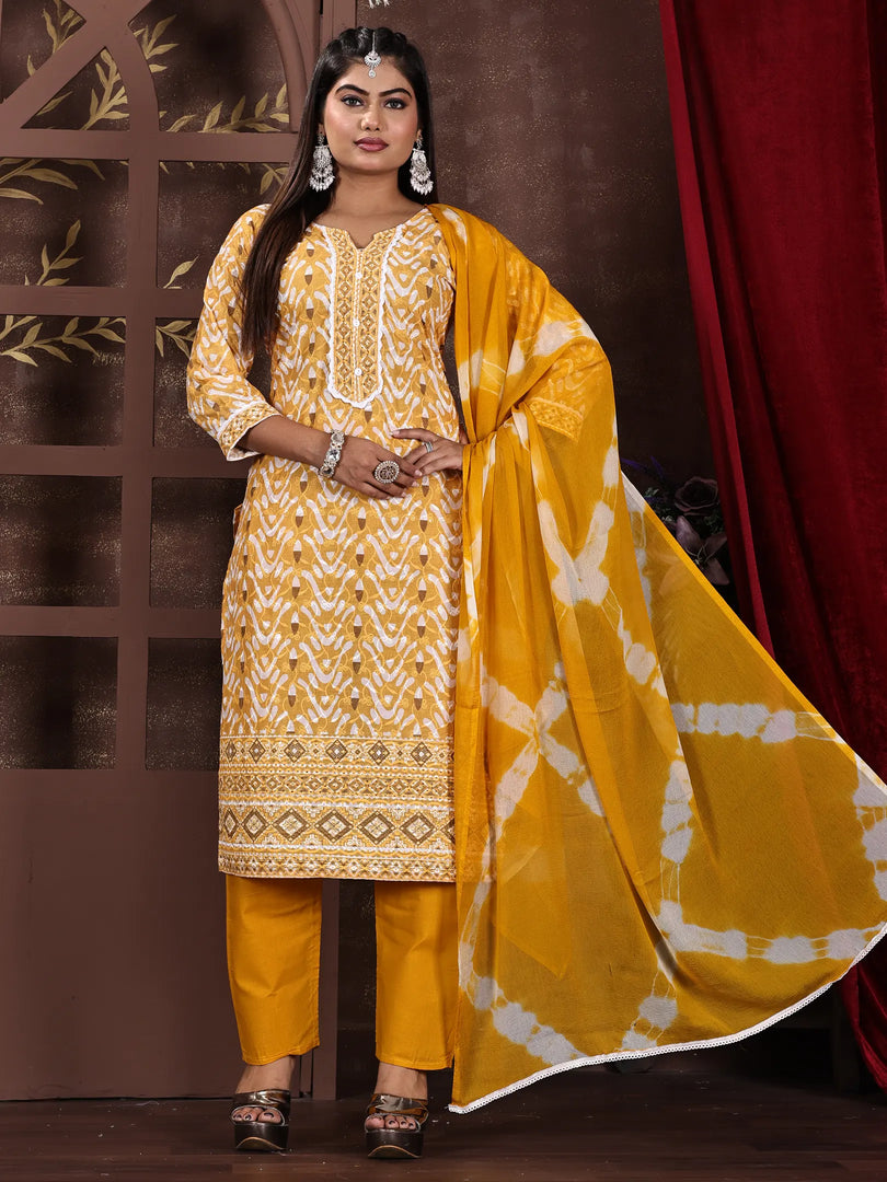 Thread Embroidery Rayon Fabric Work Kurta Set with Dupatta