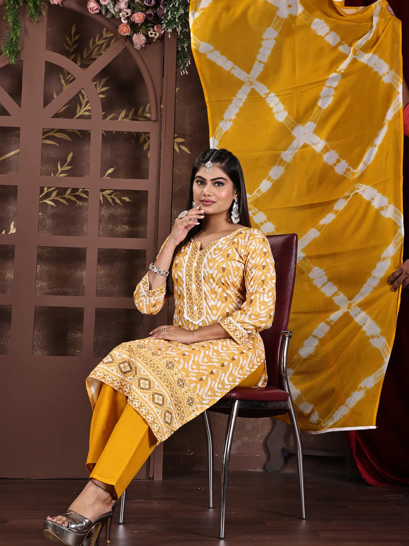 Thread Embroidery Rayon Fabric Work Kurta Set with Dupatta