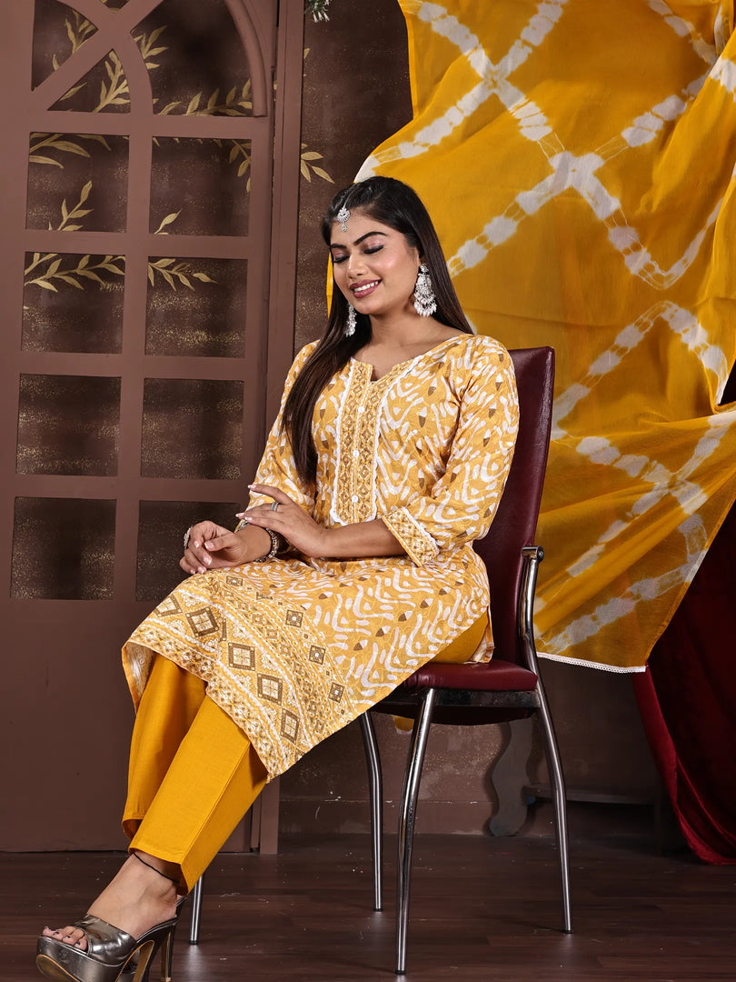 Thread Embroidery Rayon Fabric Work Kurta Set with Dupatta