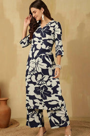 V-Neck Cotton Silk Blend Printed 3/4 Sleeve Co-ord Set