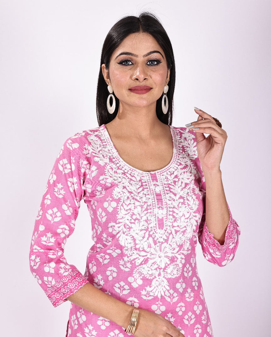 Pink Blossom Chikankari Suit Set