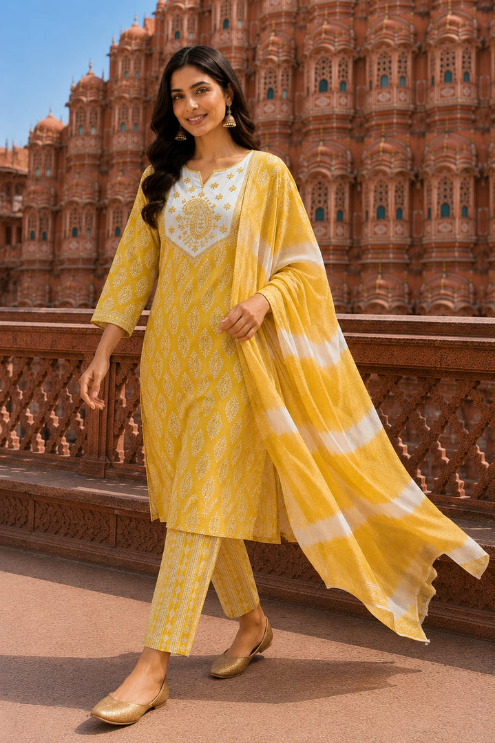 Golden Bloom Cotton Suit Set