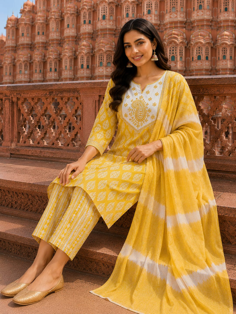 Golden Bloom Cotton Suit Set