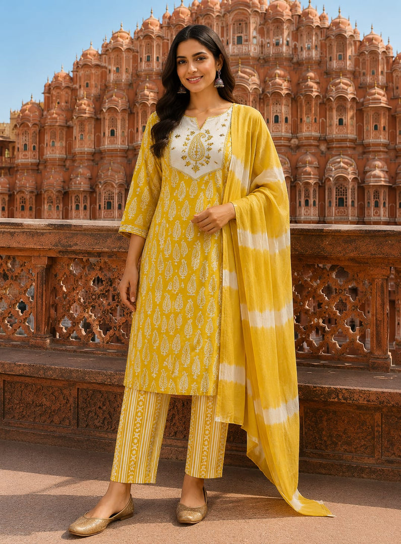 Golden Bloom Cotton Suit Set