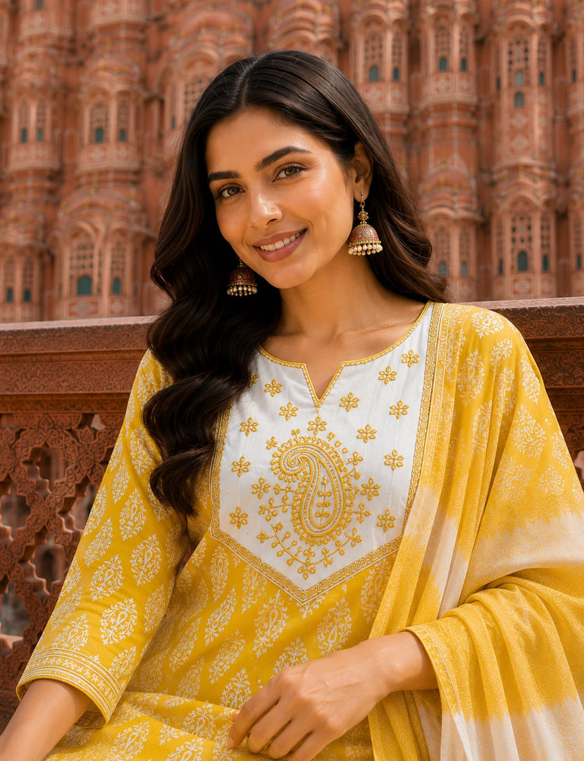 Golden Bloom Cotton Suit Set