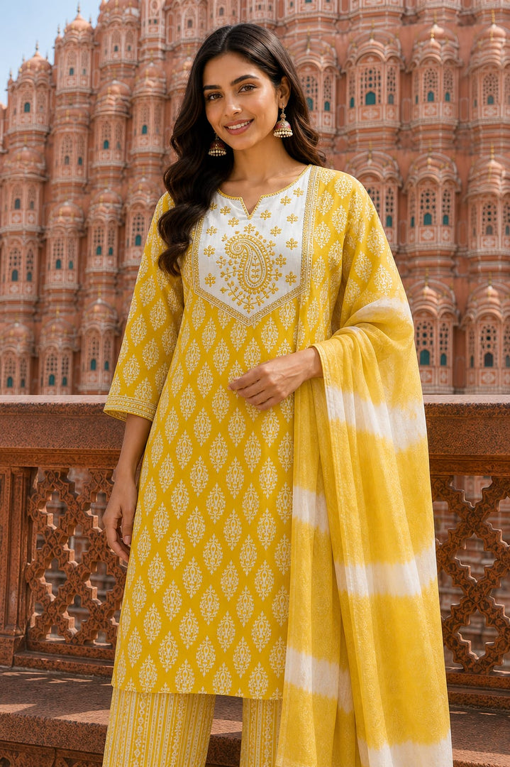 Golden Bloom Cotton Suit Set