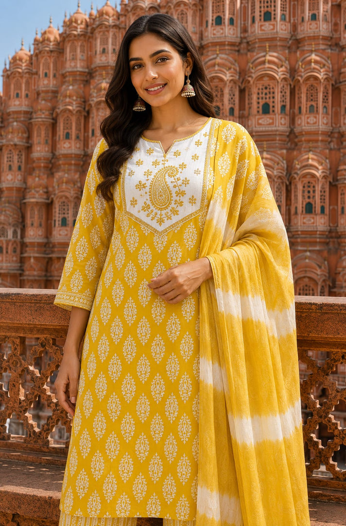 Golden Bloom Cotton Suit Set