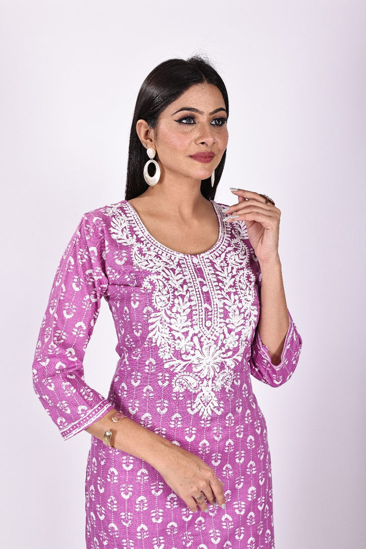 Purple Grace Chikankari Cotton Suit Set
